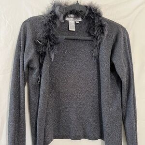 Joseph A. Vintage 90s Silk Blend Metallic Gray Cardigan Feather Size M.